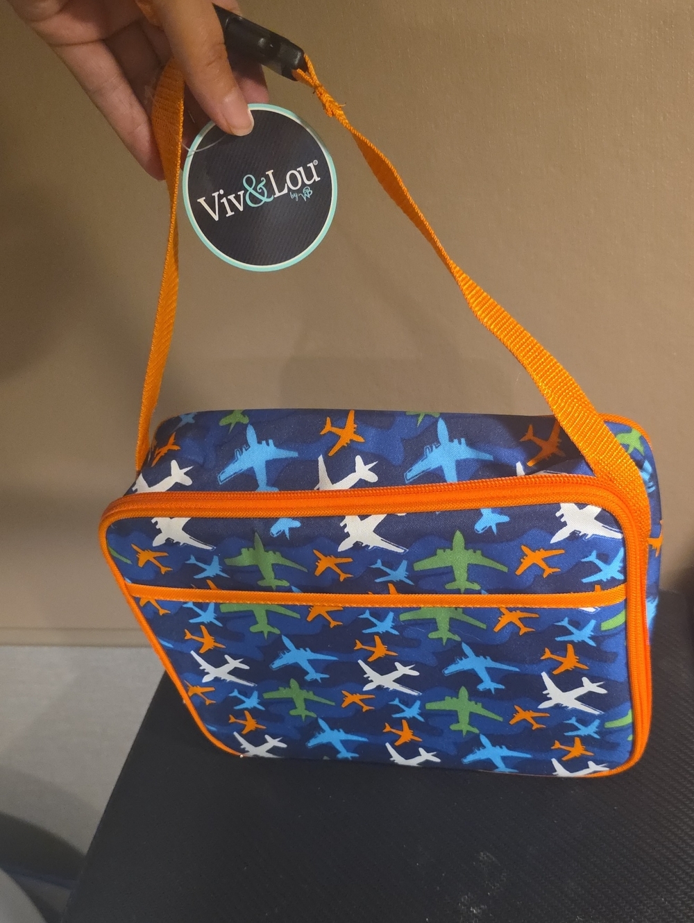 Kids Orange-Trim Airplane Lunch Bag